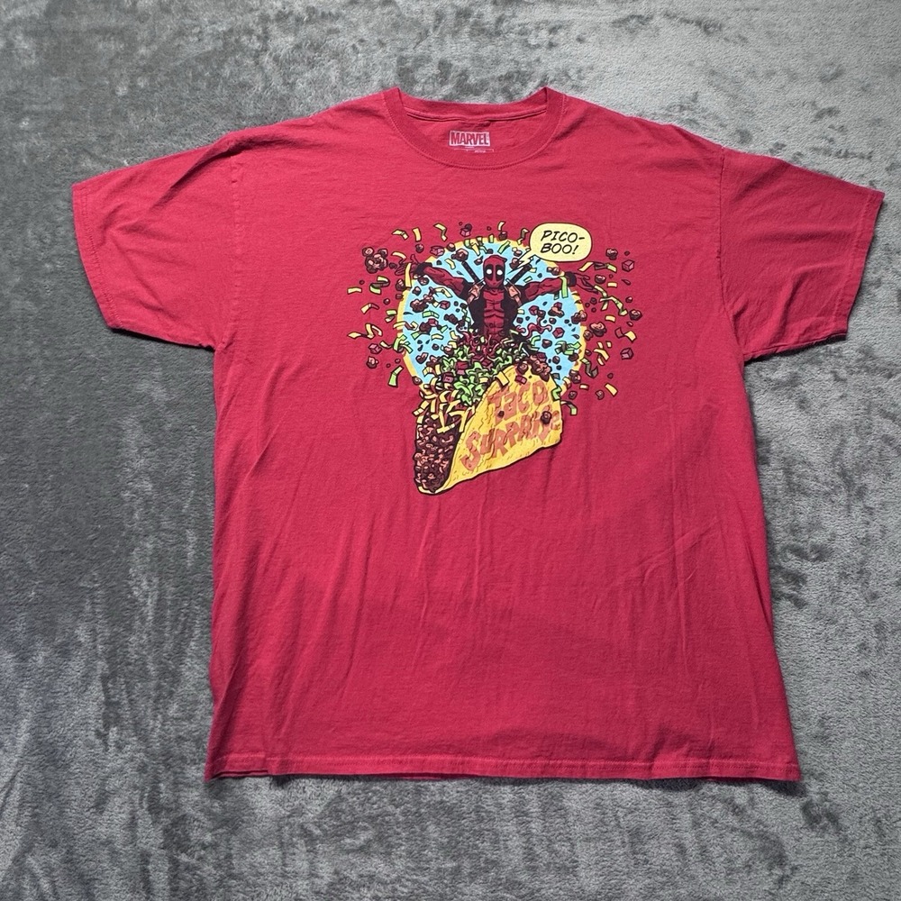 Marvel Deadpool T Shirt XL Men's Red‎ Front Graphic Taco